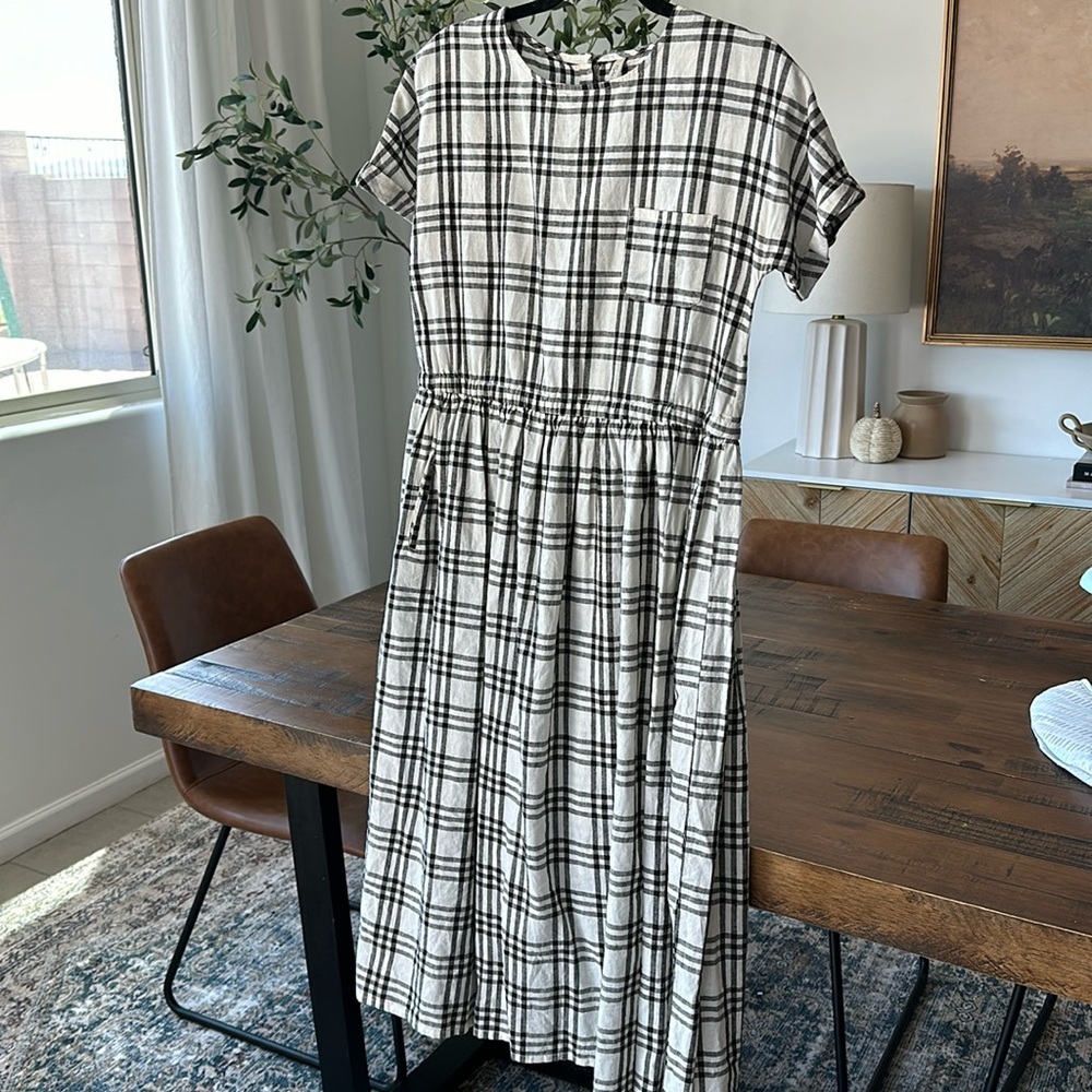 Rylee + Cru Kat Gingham Check Linen Cotton Blend Dress